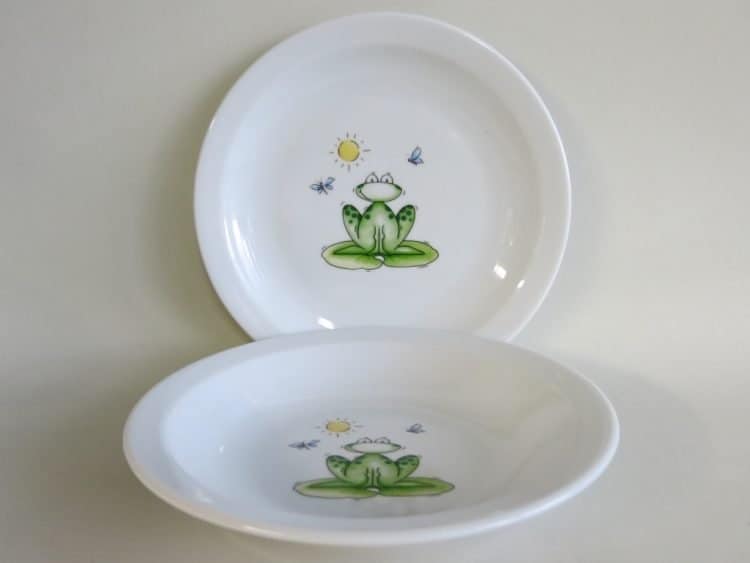 Kindergartenporzellan Teller tief und 19 cm Scandia Frosch