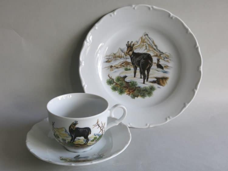 Dreiteiliges Gedeck Ofelie mit Teetasse und Jagdmotiv Gämse