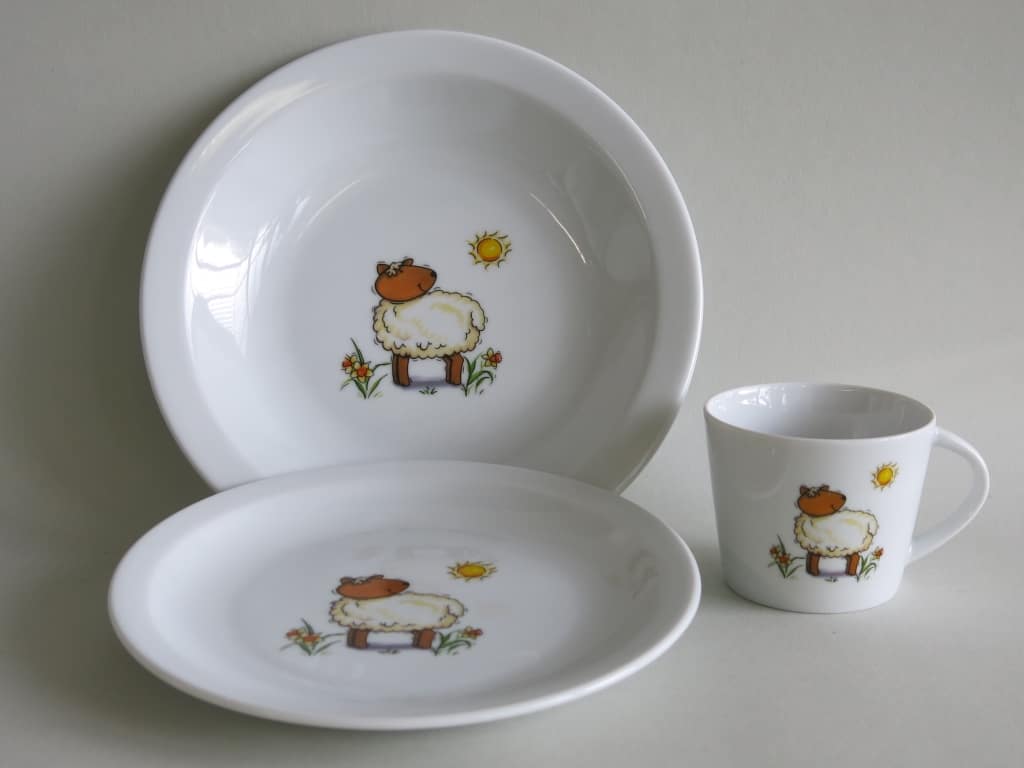 Kindergartenporzellan Set Scandia und Tasse Clio Schäfchen