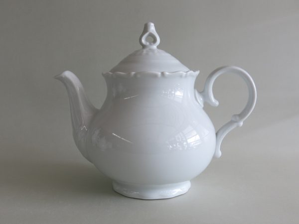 Teekanne,Kaffekanne mit Stövchen und Teesieb Porzellan Weiß 1L Lavendelmuster 