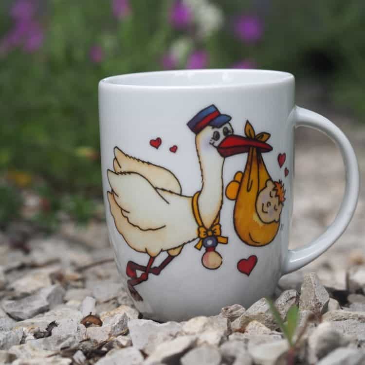 Frühstücksgeschirr Porzellan Becher Daria 260 ml mit Storch und Baby