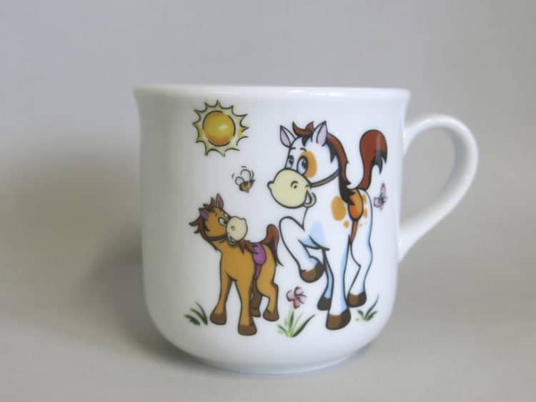 Kinderbecher 230 ml mit Pferd und Pony in der Sonne
