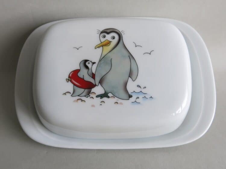 Frühstücksporzellan Butterdose 250g. mit Pinguin