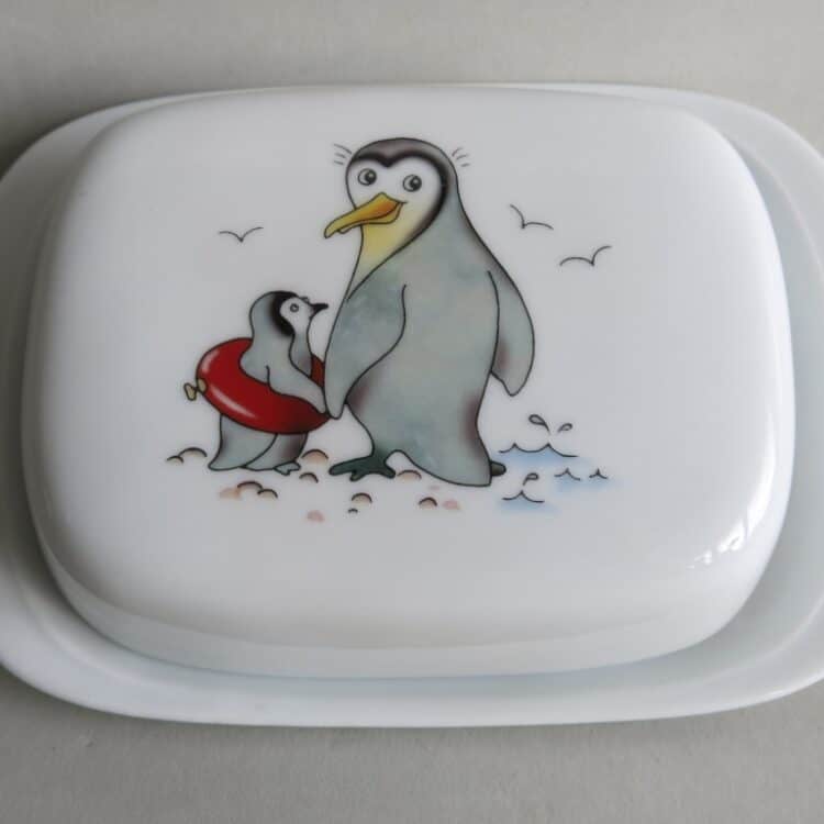 Frühstücksporzellan Butterdose 250g. mit Pinguin