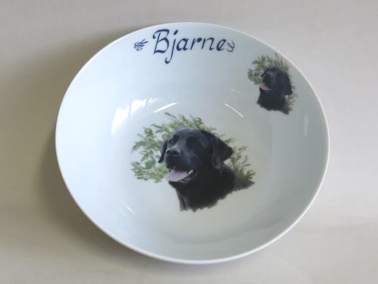 Schüssel Ole 17 cm mit Hundeportrait schwarzer Labrador und mit Namen personalisiert.