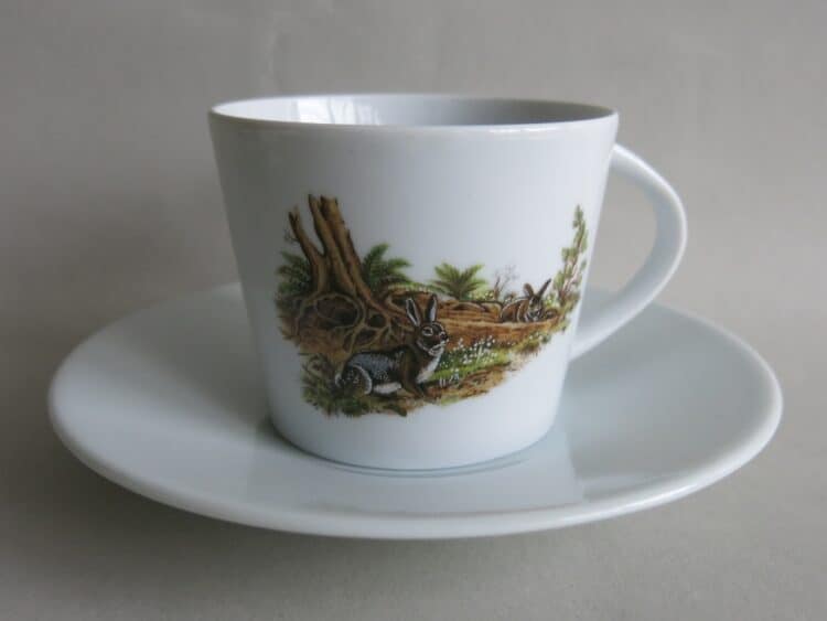 Tasse Clio mit Untertasse Jagdmotiv Wildkaninchen