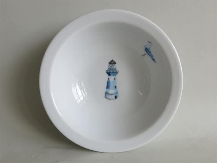 Kindergeschirr Porzellan Müslischüssel 16cm mit blauem Leuchtturm