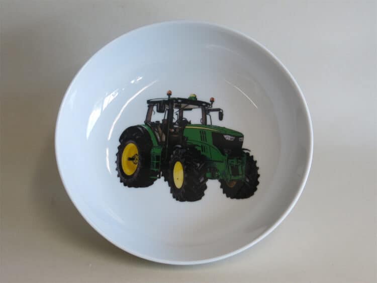 Kindergeschirr Porzellan tiefe Schale 18cm mit grünem Traktor