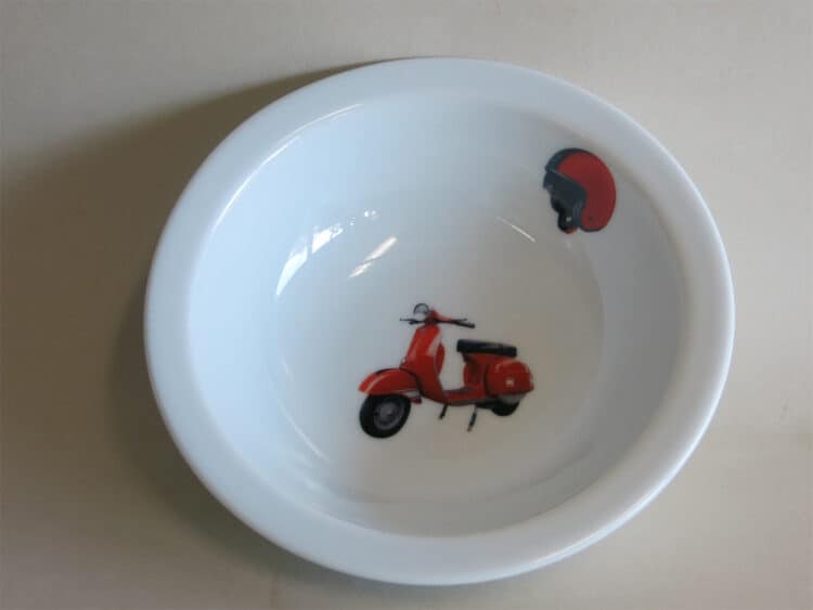 Kindergeschirr Porzellan Müslischüssel 16cm mit roter Vespa