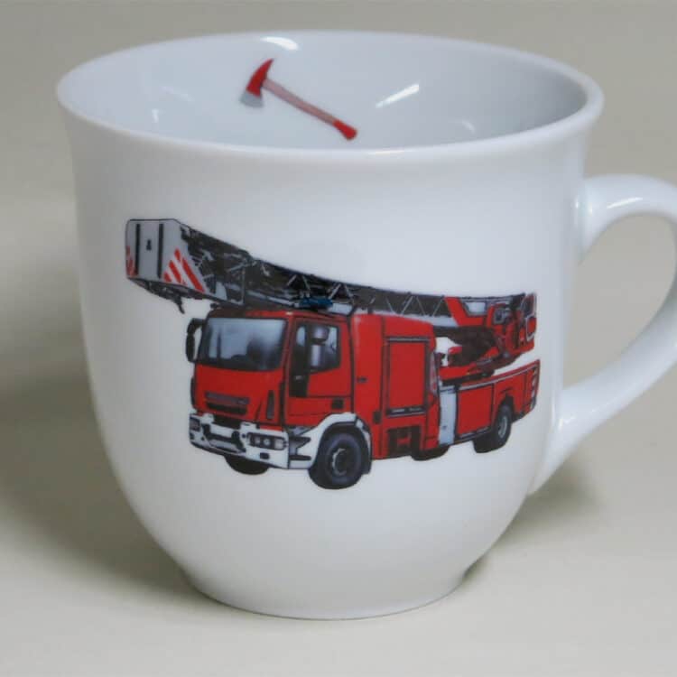 Frühstücksgeschirr Porzellan großer Becher 400ml mit realistischer Feuerwehr
