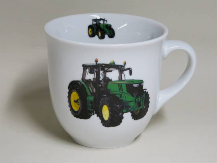 Frühstücksgeschirr Porzellan großer Becher 400ml mit grünem Traktor