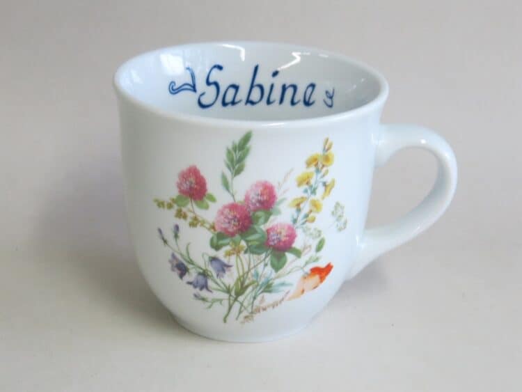 Großer Becher 400ml mit Wiesenblume Klee und Mohn und Namen innen