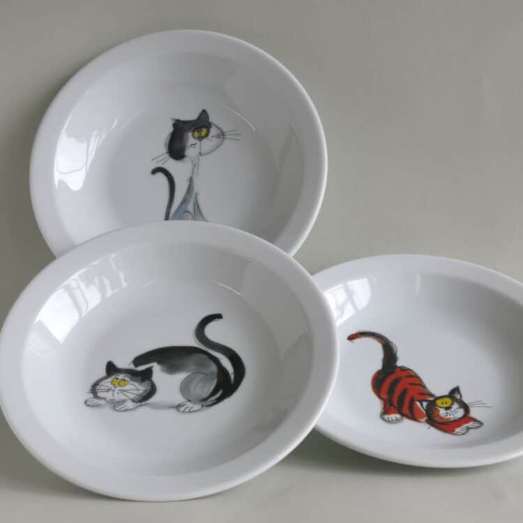 Kindergarten Porzellan tiefe Teller Scandia Katzen schwarz-bunt