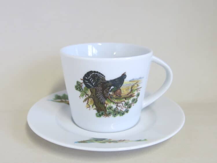 Tasse Clio mit Untertasse mit Bits Tasse Wildmotiv Auerhahn