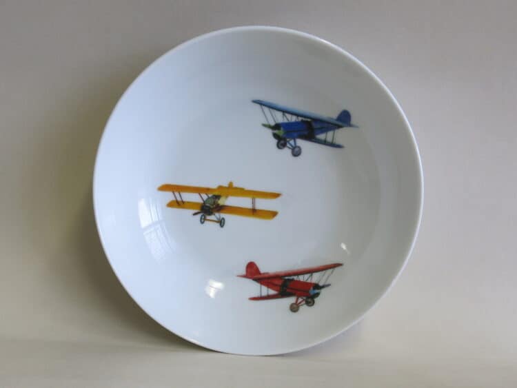 Schale 18 cm aus Porzellan mit Doppeldecker Flugzeugen