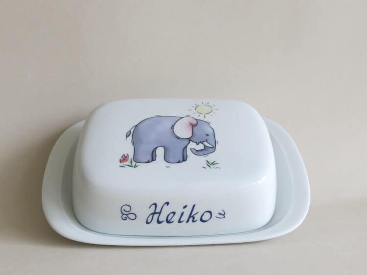 Porzellan Butterdose Elefant personalisiert