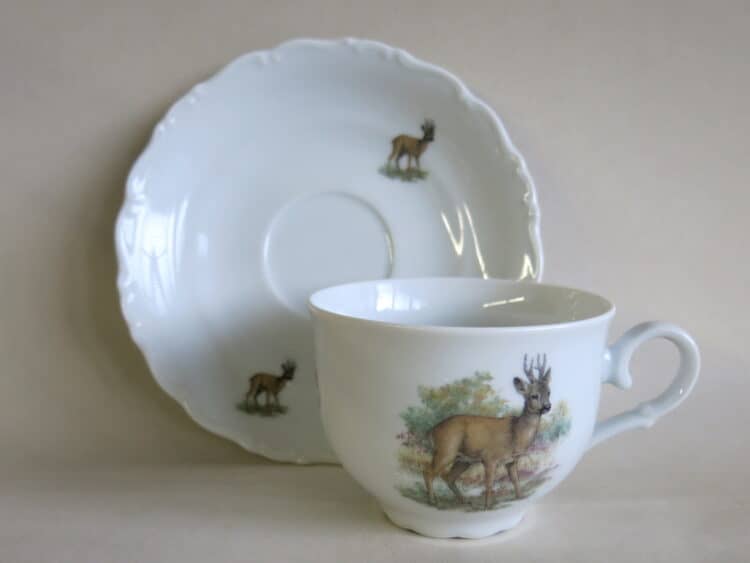 Ofelie Porzellan Teetasse mit Untertasse englische Jagdmotive Rehbock