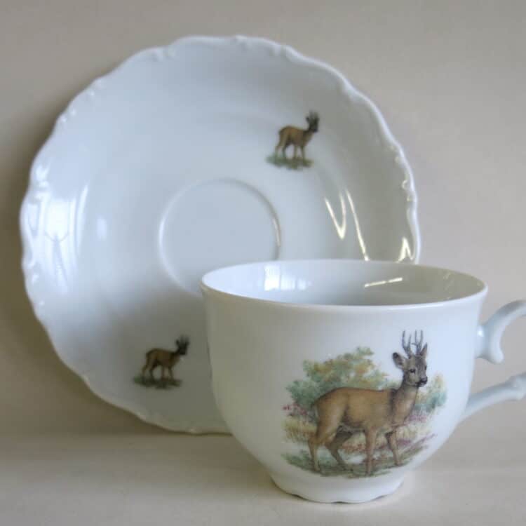 Ofelie Porzellan Teetasse mit Untertasse englische Jagdmotive Rehbock