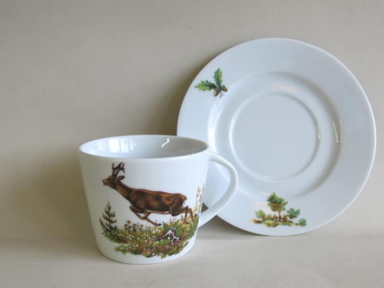 Tasse Clio und Unterteller Jagdmotiv Rehbock 2