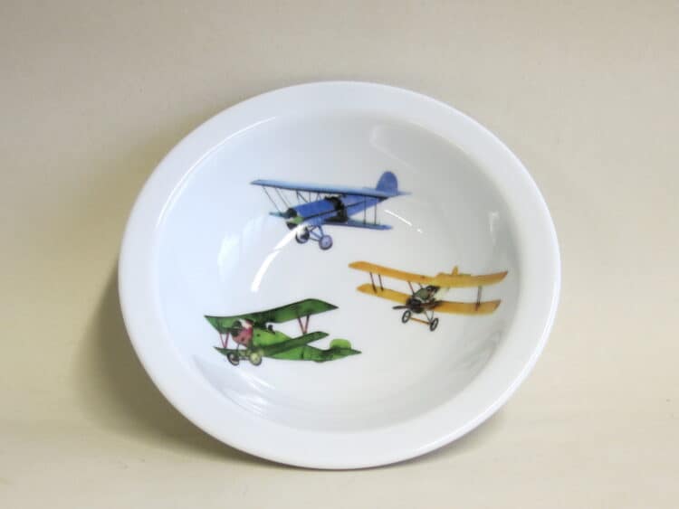 Müslischüssel Porzellan mit bunten Doppeldecker Flugzeugen