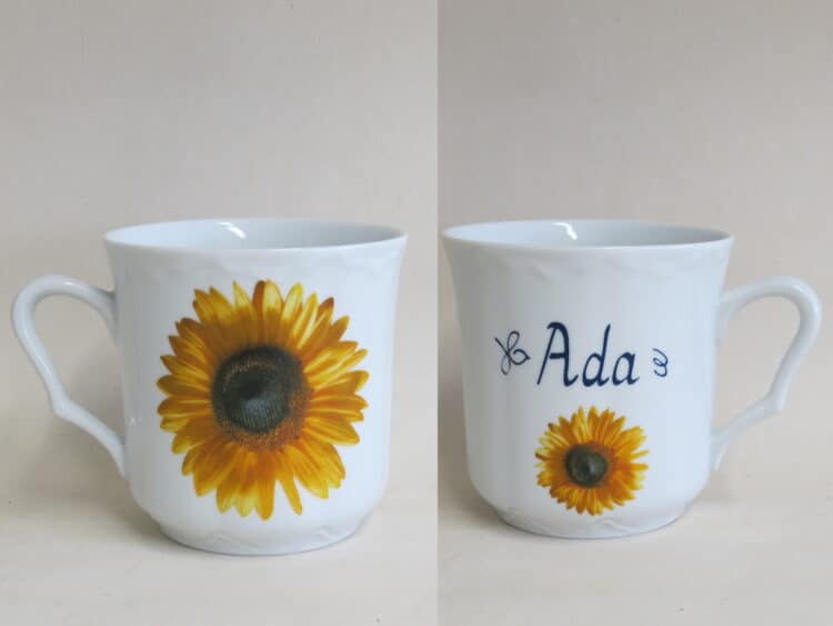 Porzellan Namenstasse Becher Anna mit Sonnenblumenblüte