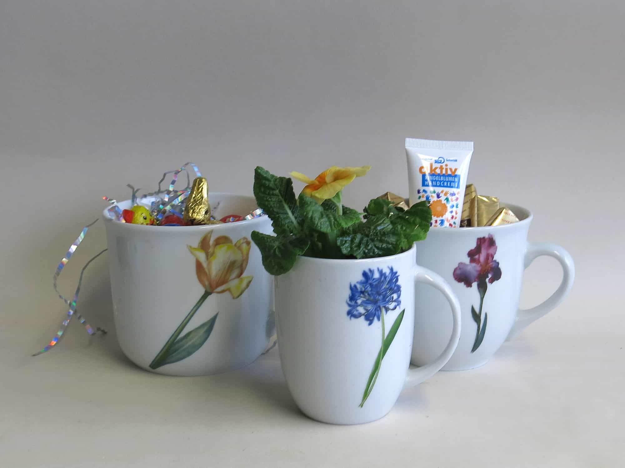 Porzellanbecher 260 -650 ml mit Frühlingsblumen Ostergeschenk