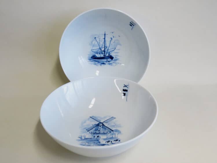 Frühstücks Set Bowl Ole mit Windmühle und fischkutter maritim im Delfter Stil