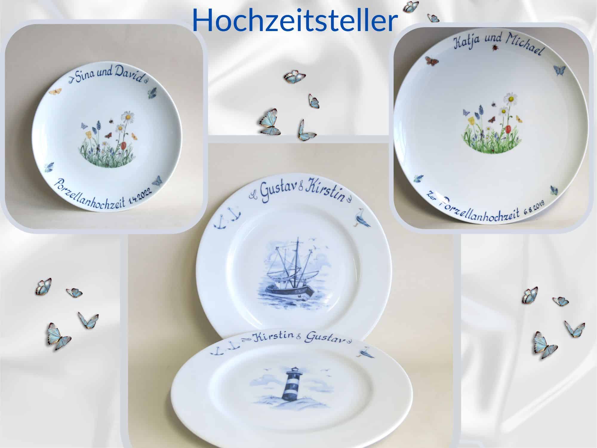 Hochzeitsteller aus Porzellan Geschenkidee zu Hochzeit, Hochzeitsjubiläum, Maritim und Wiese