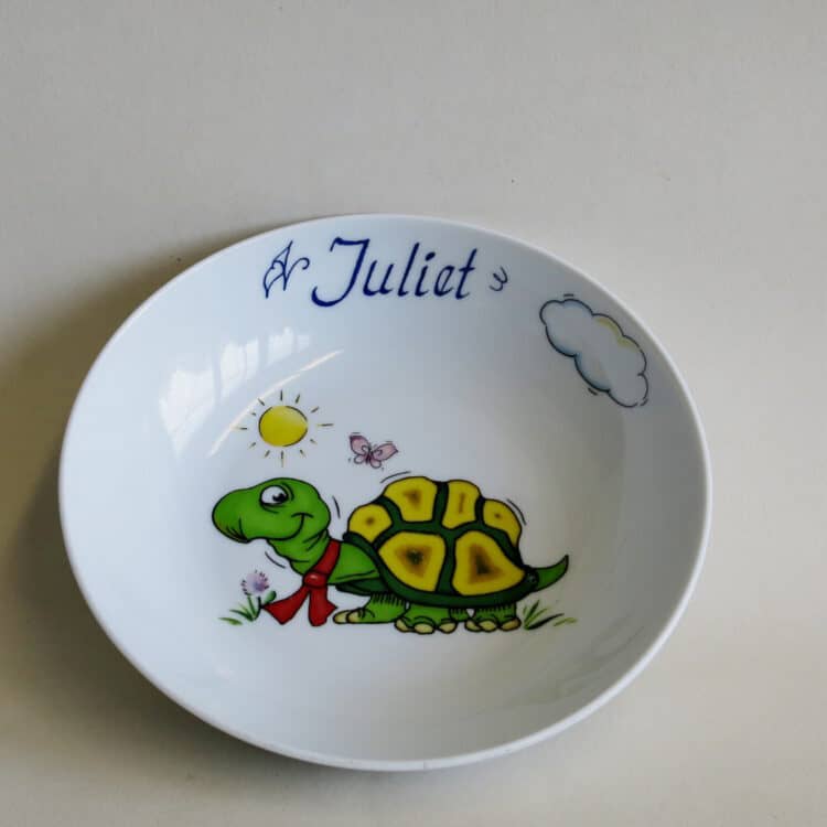 Sonderangebot personalisierte Coupschale Schildkröte Schleifchen mit Namen Juliet