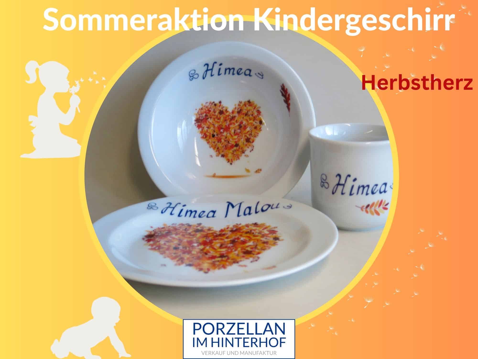 Sommeraktion 2023 Kindergeschirr aus Porzellan mit Herbstherz