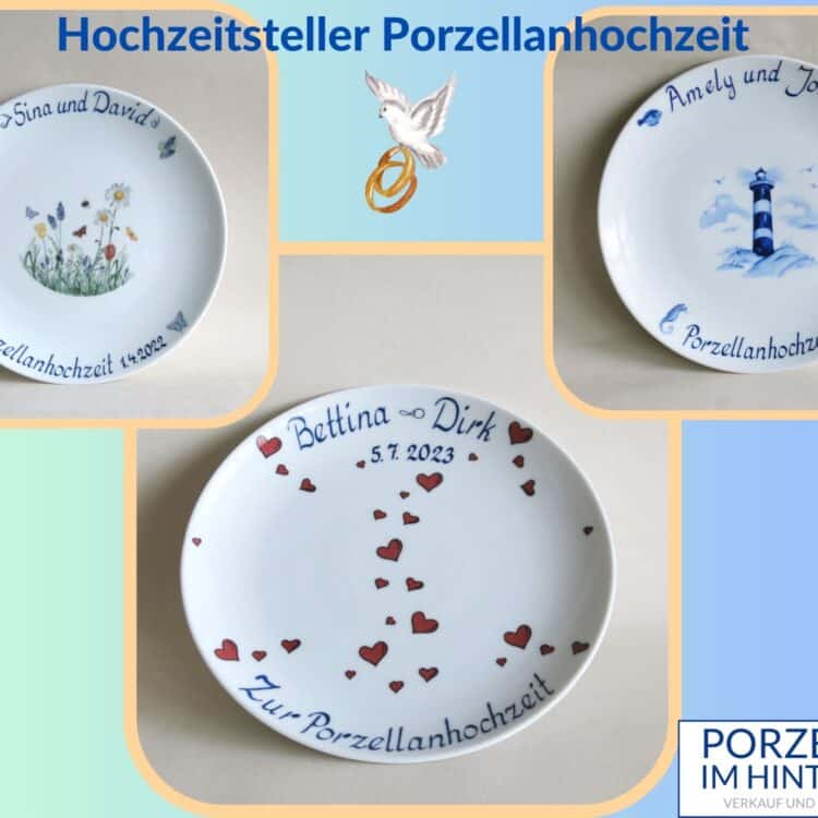 Hochzeitsteller aus Porzellan zur Porzellanhochzeit, personalisiert mit Logo (1)