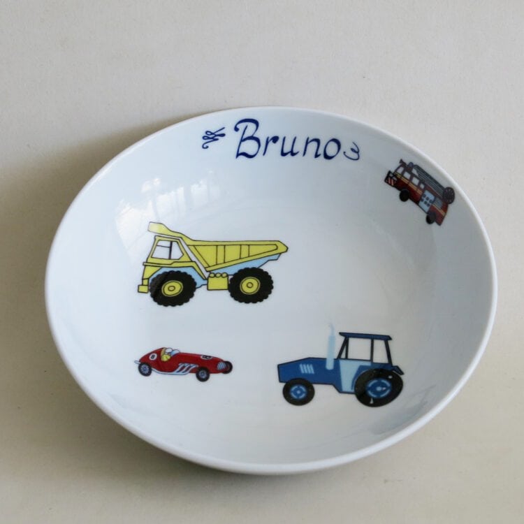 Sonderangebot personalisierte Einzelteile Coupschale bunte Autos mit Namen Bruno