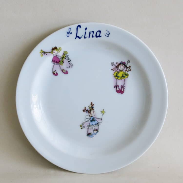 Sonderangebot personalisierte Einzelteile Kinderteller fröhliche Mädchen mit Namen Lina