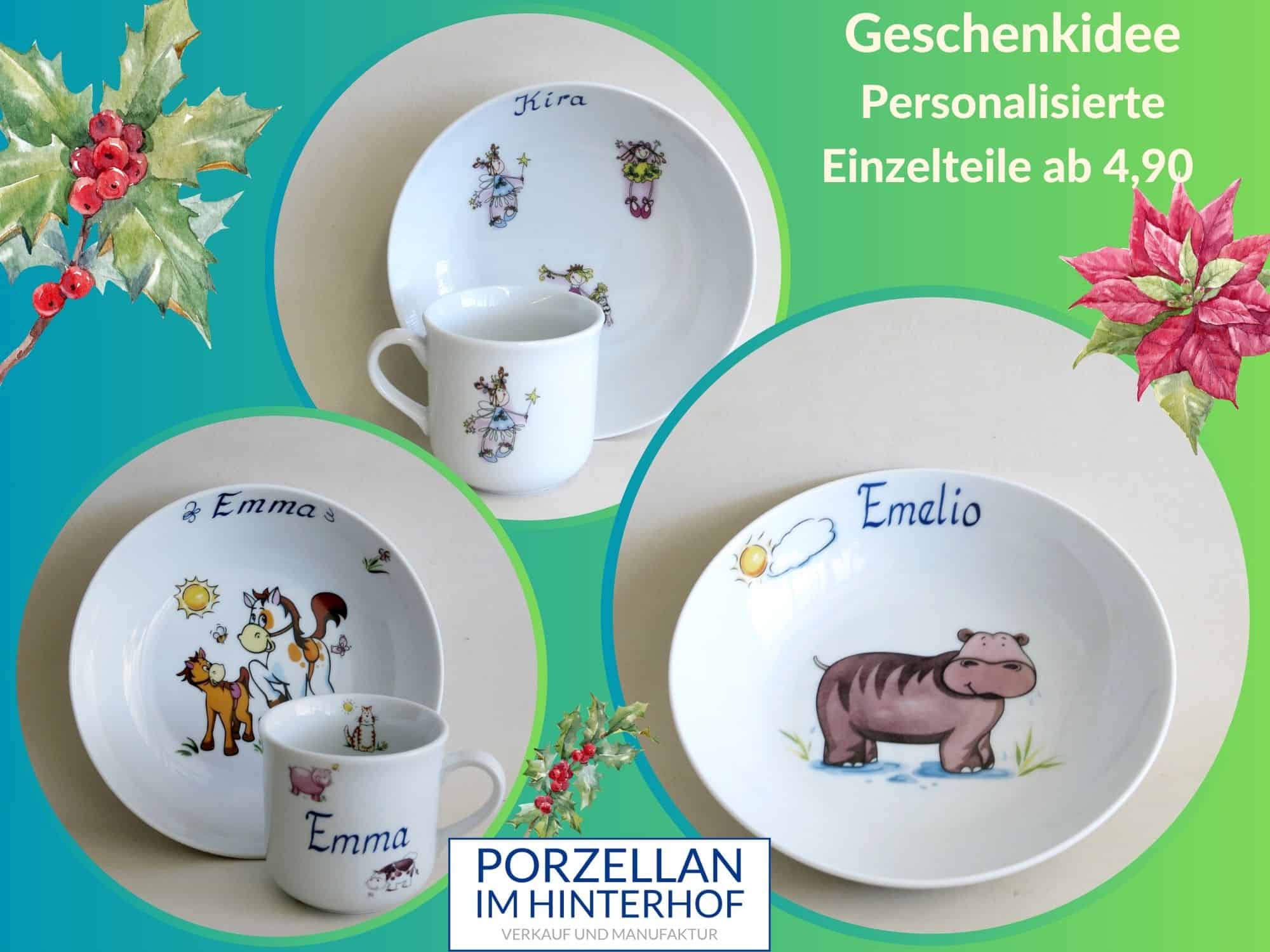 Geschenkidee Schnäppchen Personalisierte Porzellan Einzelteile Müslischüsseln, Kinderbecher