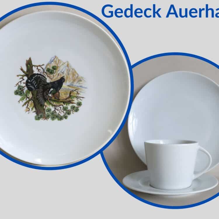 Jagdservice Gedeck Tasse Clio, Teller Ole Wildmotiv Auerhahn