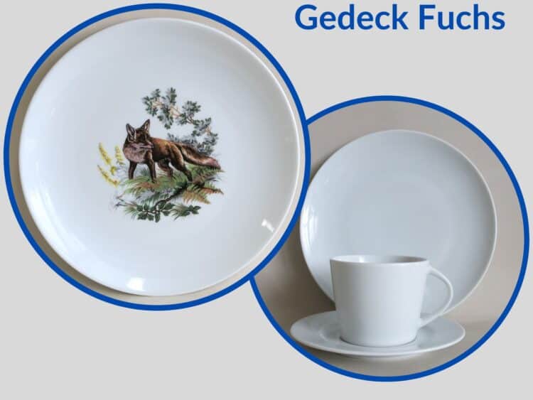 Jagdservice Gedeck Tasse Clio, Teller Ole Wildmotiv Fuchs