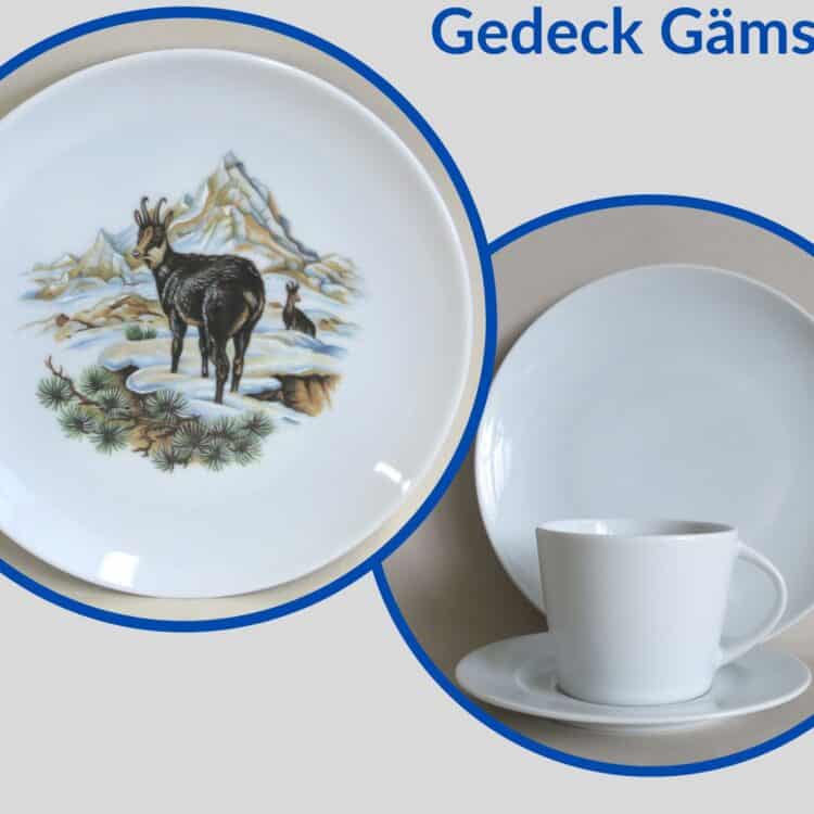 Jagdservice Gedeck Tasse Clio, Teller Ole Wildmotiv Gämse