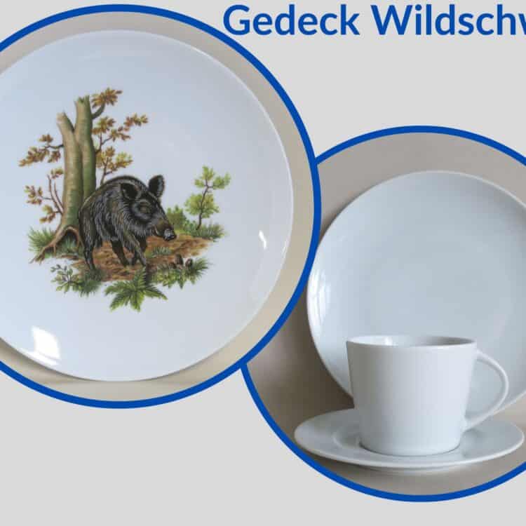 Jagdservice Gedeck Tasse Clio, Teller Ole Wildmotiv Wildschwein