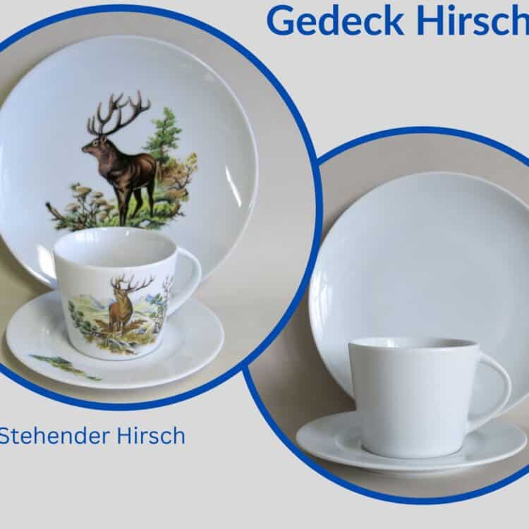 Jagdservice Gedeck Tasse Clio, Teller Ole Wildmotiv stehender Hirsch 1